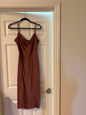 Express Satin Cowl Midi Dress in mauve